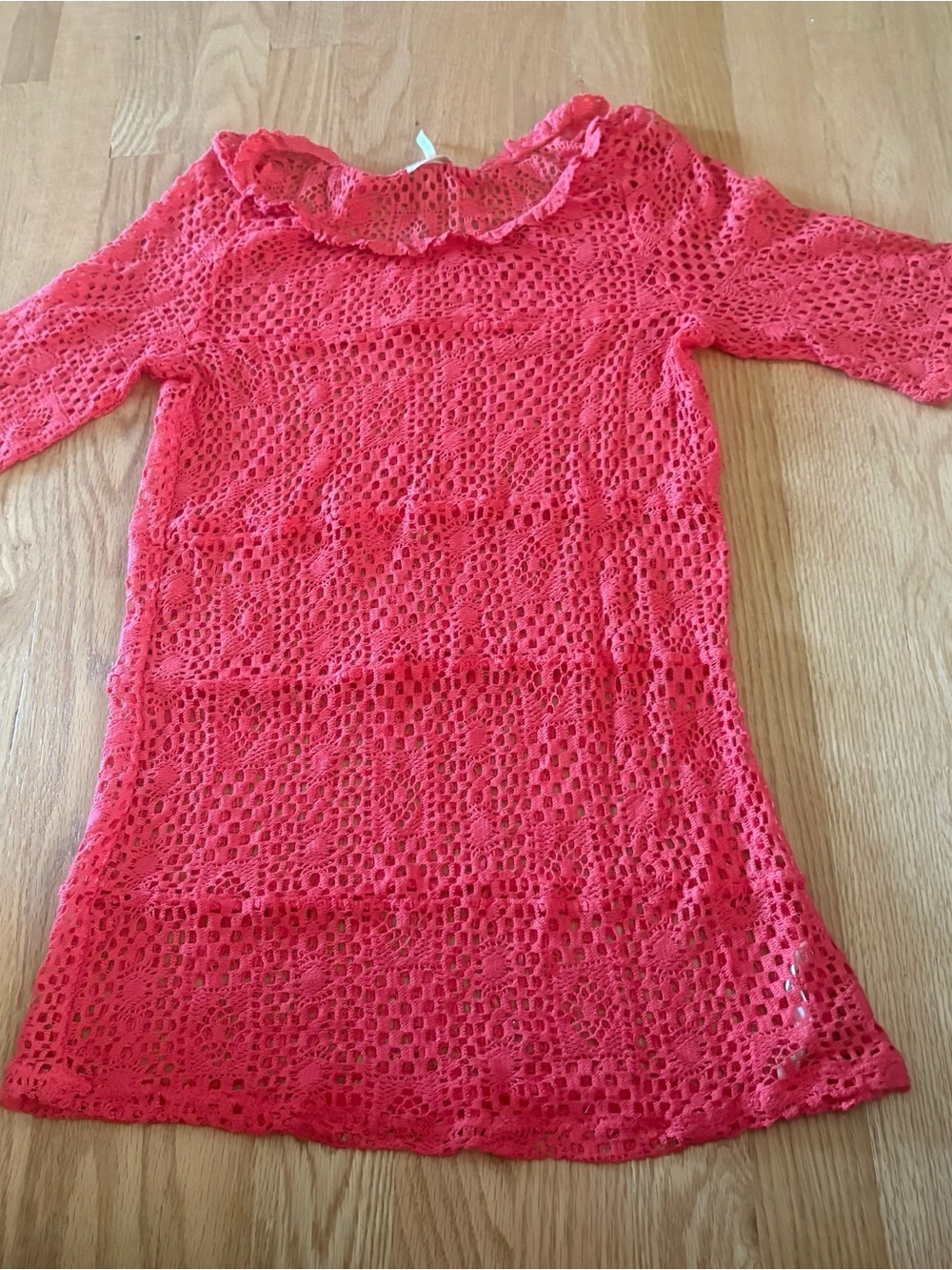 Free People Hot Pink Crochet Tunic Large Long Sleeve Net Open Knit Boho
